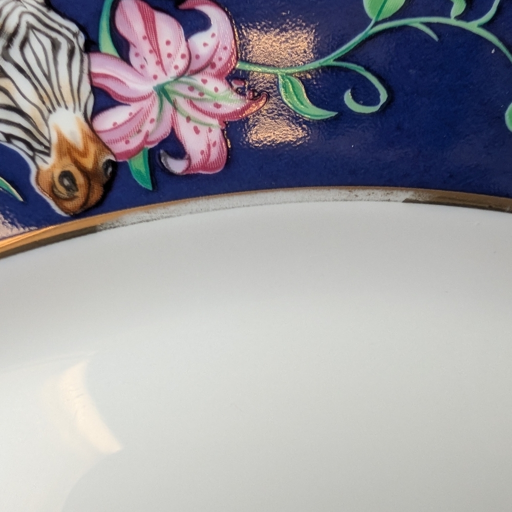 Franciscan Rafiki Blue Floral Animals Gold 4 Place Setting Pieces Discontinued - Picture 14 of 16